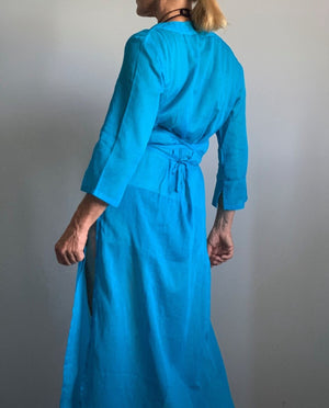 A woven cotton voile tunic dress in Antiguan Blue